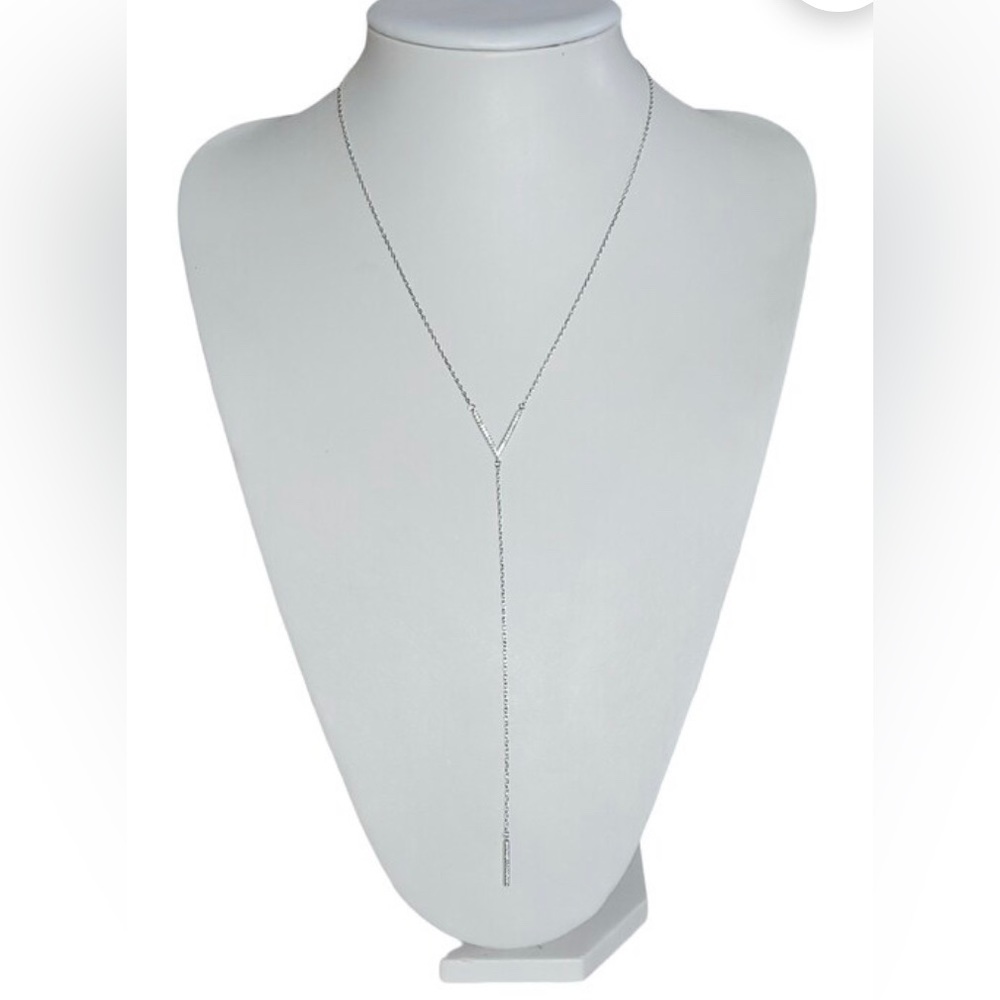 *SOLD* Adornia 925 Sterling Silver Pavé Round Swarovski Accented V Necklace - Picture 2 of 5